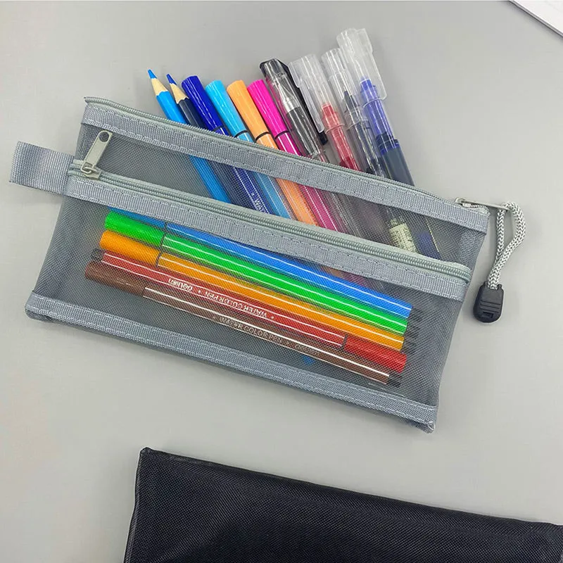 Transparent Mesh Single / Double Zipper Pencil Case