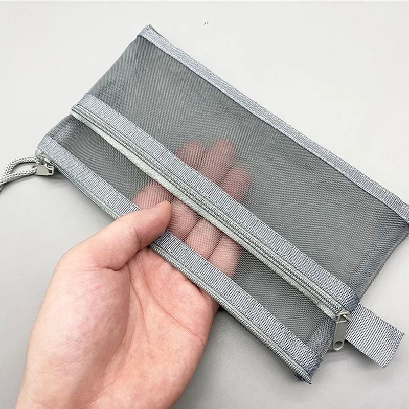 Transparent Mesh Single / Double Zipper Pencil Case