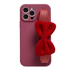 Tweed Bowknot Wristlet Phone Case