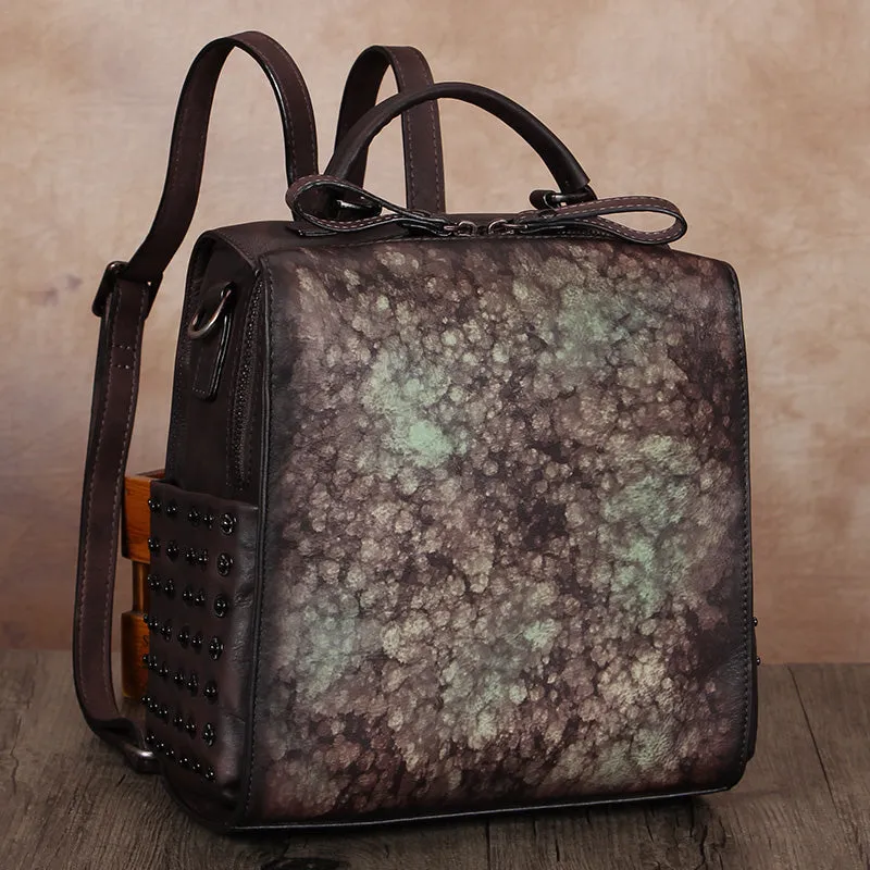 Vintage Womens Small Brown Leather Backpack Purse Cross Shoulder Bag for Women