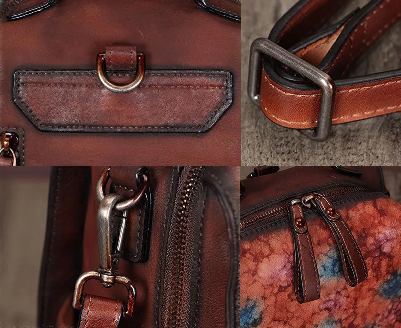 Vintage Womens Small Brown Leather Backpack Purse Cross Shoulder Bag for Women