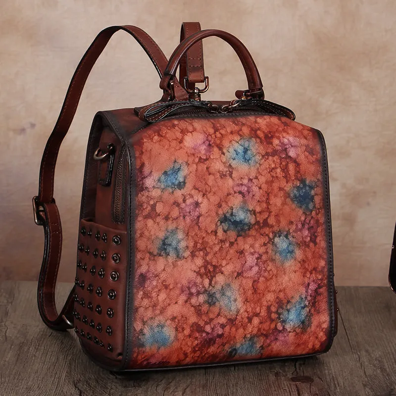 Vintage Womens Small Brown Leather Backpack Purse Cross Shoulder Bag for Women