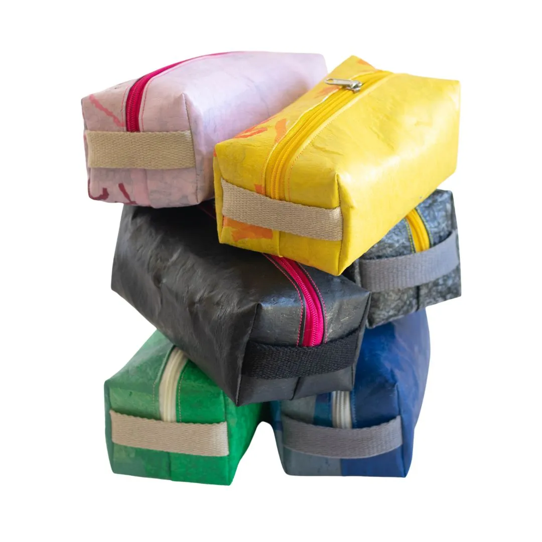 Water-resistant upcycled plastic toiletry bag