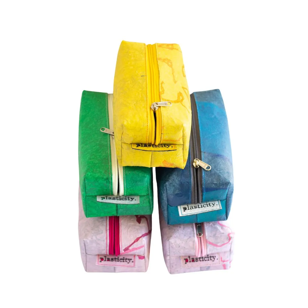 Water-resistant upcycled plastic toiletry bag