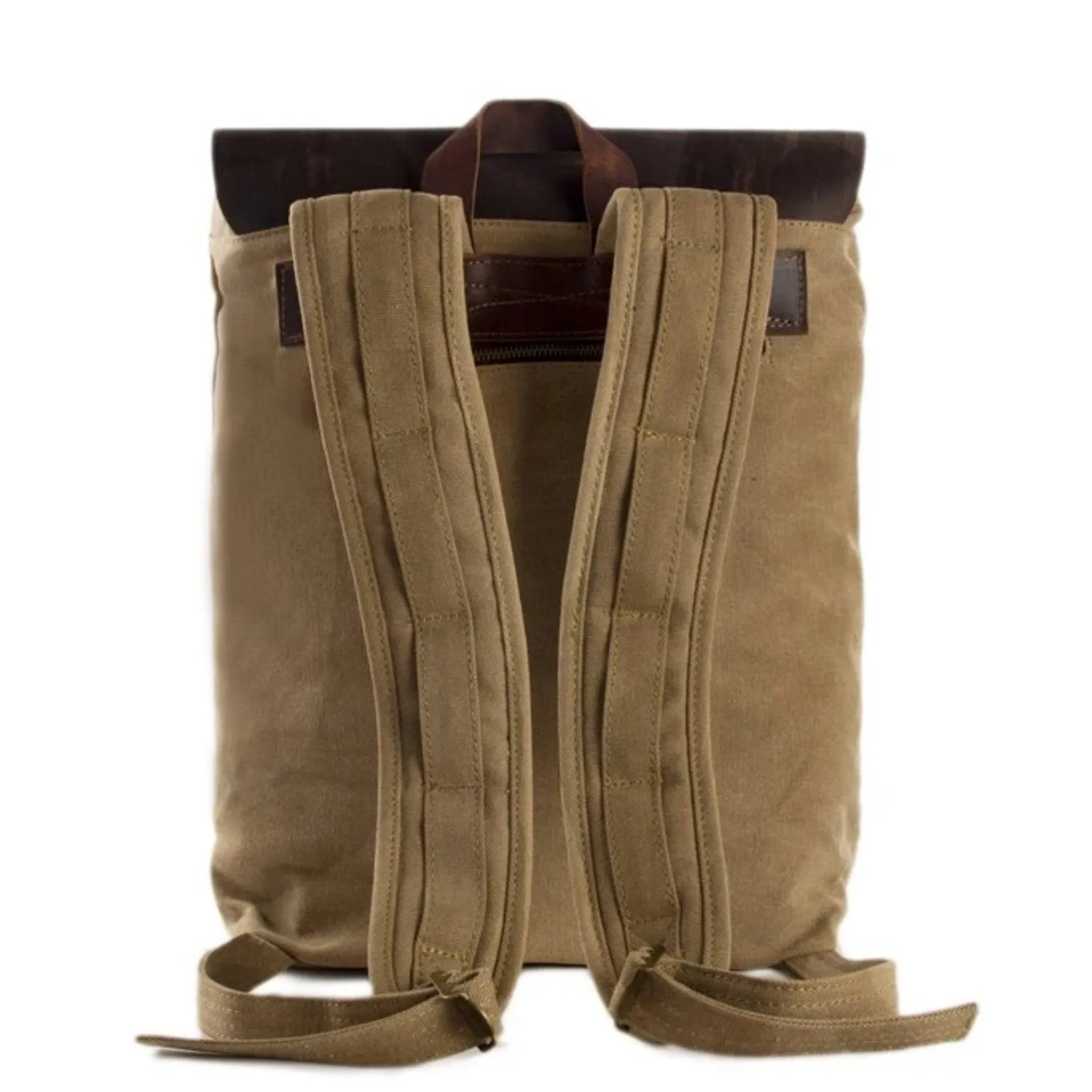 Waxed Canvas and Leather Casual Backpack - Khaki