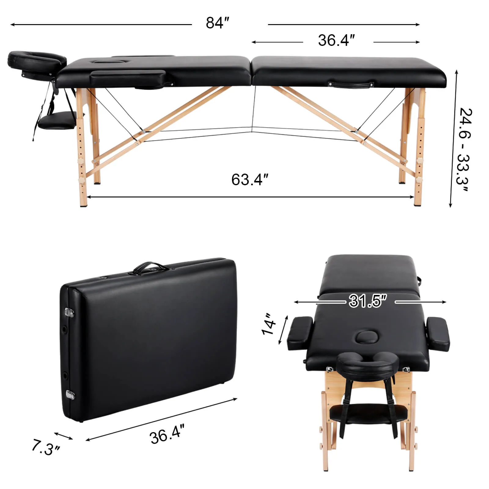 Yaheetech Adjustable Massage Bed 2 Sections 84″
